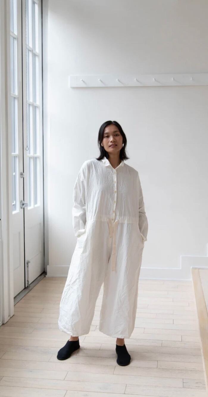 $729 Album Di Famiglia Oversized White Cotton Poplin Jumpsuit Made in Italy- XS